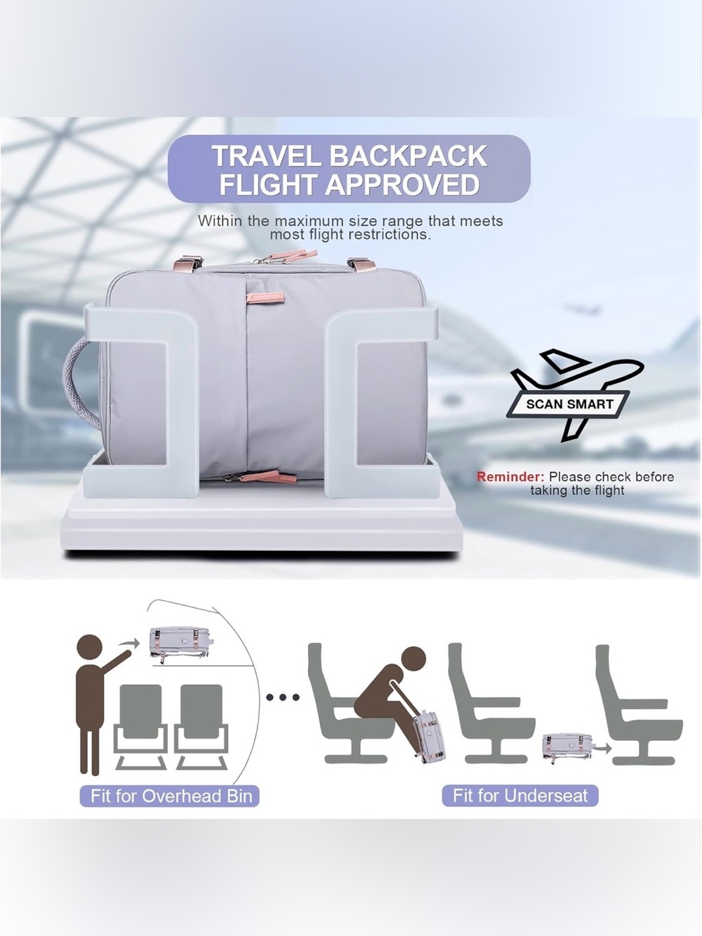 Coofay Travel Airline Approved Carry On Backpack - Lavender/Pink - Picture 2 of 16